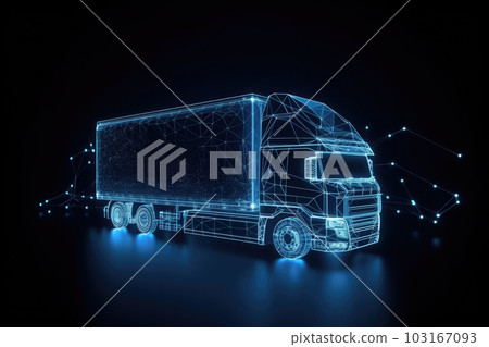 Glowing cargo truck. Futuristic delivery and logistic concept. Generative AI 103167093