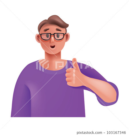3D man thumbs up illustration, vector happy cartoon male character, smiling confident positive face 3D man thumbs up illustration, vector happy cartoon male character, smiling confident positive face 103167346