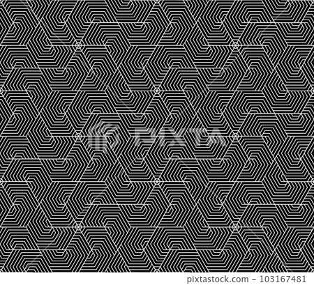 Abstract geometric pattern with stripes, lines. Seamless vector background. White and black ornament. Simple lattice graphic design. 103167481