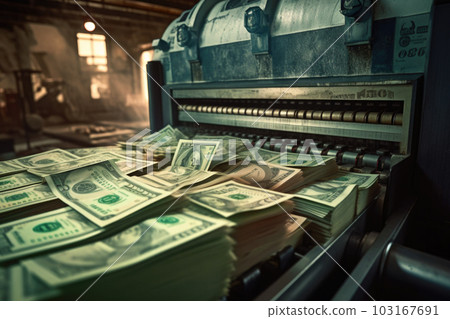 Machine printing dollar banknotes. Generative AI 103167691