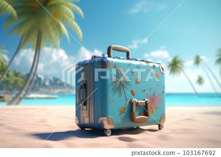 Suitcase on sea beach. Summer vacation concept. Generative AI Suitcase on sea beach. Summer vacation concept. Generative AI 103167692
