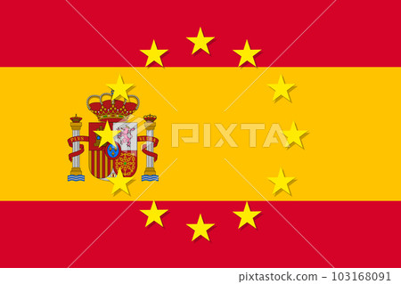Spain national flag with a star circle of EU Spain national flag with a star circle of EU 103168091