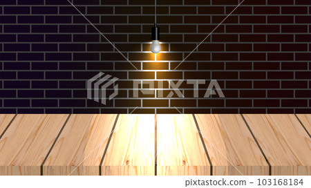 Brick wall and shelf table with a lights, vector illustration. 103168184