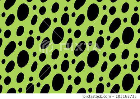 Abstract seamless pattern of black spots on green background, oval-shaped and different in sizes 103168735