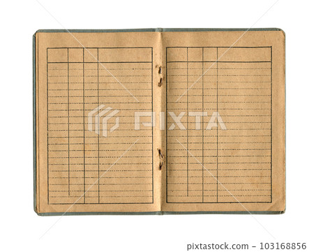 notebook with vintage yellow brown paper cloth cover and empty spreadsheet accounting charts notebook with vintage yellow brown paper cloth cover and empty spreadsheet accounting charts 103168856