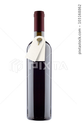 mockup of red wine bottle with paper label tags on neck isolated on white background mockup of red wine bottle with paper label tags on neck isolated on white background 103168862