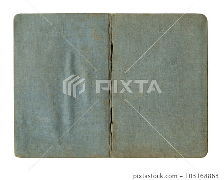 notebook vintage blue cover with stained and wrinkled buckram canvas cloth isolated on white 103168863