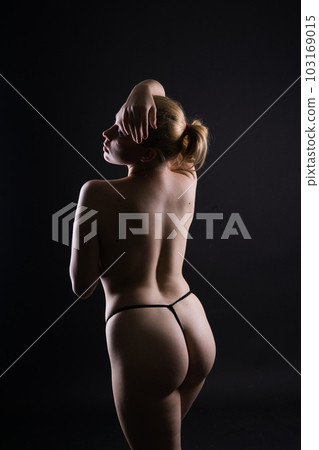 Happy plump body positive blond haired lady posing topless Happy plump body positive blond haired lady posing topless 103169015