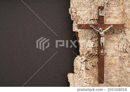 Christian Pentecost. Whit Sunday. A cross with a birch branch on a white, green, red and black background. Christian Pentecost. Whit Sunday. A cross with a birch branch on a white, green, red and black background. 103169058