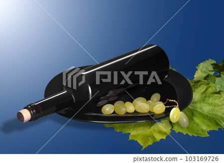 A bottle of grape juice on a blue background A bottle of grape juice on a blue background 103169726