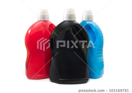 Plastic containers for detergent isolated on white background. Cleaning concept 103169781