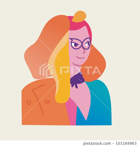Bright colorful girl with glasses. flat style rainbow girl portrait vector Bright colorful girl with glasses. flat style rainbow girl portrait vector 103169963