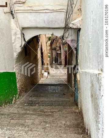Narrow streets of old city, Casbah of Algiers. High quality photo Narrow streets of old city, Casbah of Algiers. High quality photo 103170196