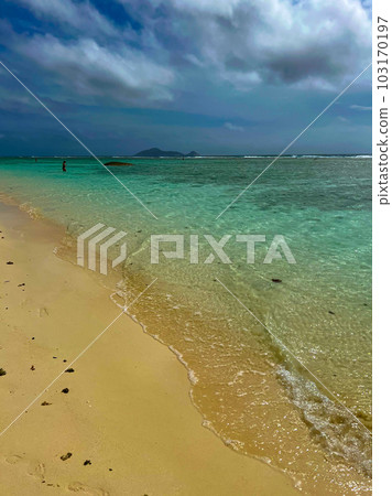 Tropical sandy beach on Silhouette island, Seychelles. High quality photo. Blue sky 103170197