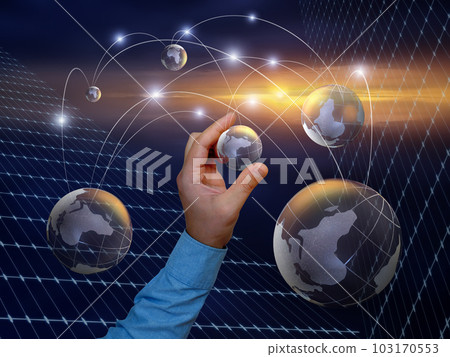 Model of the planet in the human hand against the backdrop of the universe. Global network and data exchange in human hands. Model of the planet in the human hand against the backdrop of the universe. Global network and data exchange in human hands. 103170553