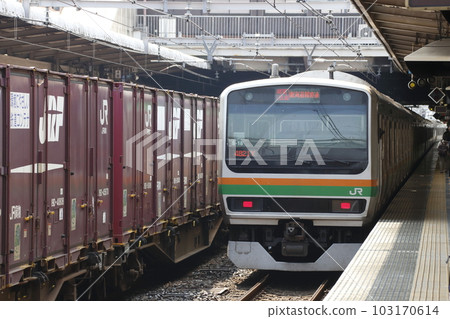 Shonan-Shinjuku Line E231 series train stopping at Omiya Station Shonan-Shinjuku Line E231 series train stopping at Omiya Station 103170614