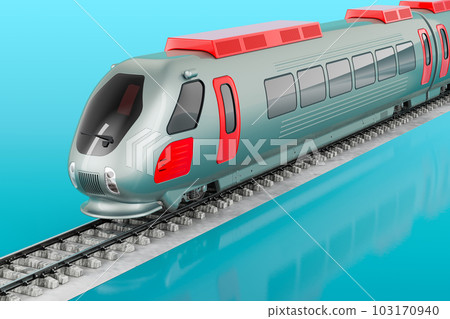 Modern high speed train on blue background, 3D rendering Modern high speed train on blue background, 3D rendering 103170940