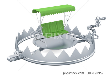 Garden swing with canopy inside bear trap, 3D rendering Garden swing with canopy inside bear trap, 3D rendering 103170952