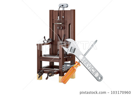 Electric chair with screwdriver and wrench, 3D rendering Electric chair with screwdriver and wrench, 3D rendering 103170960