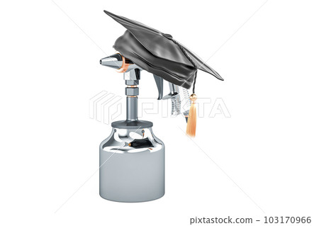 Portable Sand Blaster Gun with education hat, 3D rendering Portable Sand Blaster Gun with education hat, 3D rendering 103170966