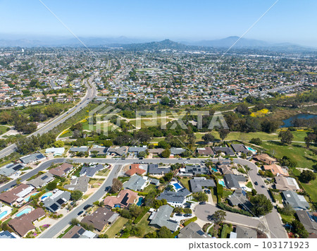 Aerial view of house in La Mesa City in San Diego, California 103171923