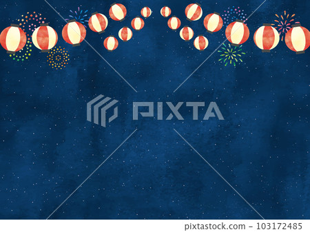 lanterns and fireworks summer festival watercolor background 103172485