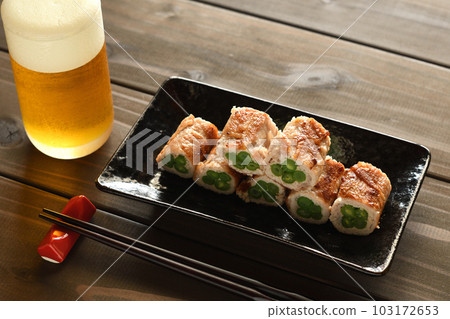 Green beans wrapped in meat 103172653