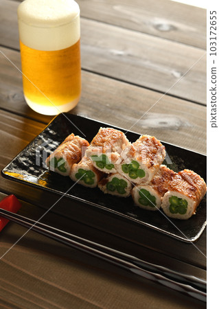 Green beans wrapped in meat Green beans wrapped in meat 103172655