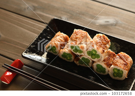 Green beans wrapped in meat Green beans wrapped in meat 103172658
