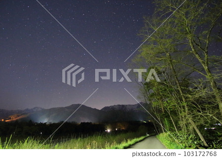 Landscape with starry sky Hakuba village night Landscape with starry sky Hakuba village night 103172768