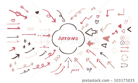 Cute hand-drawn arrows in dull pink. Vector illustration material set Cute hand-drawn arrows in dull pink. Vector illustration material set 103173835