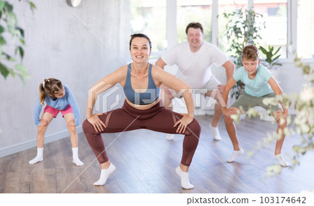 Carefree family learn to dance jazz funk at home 103174642