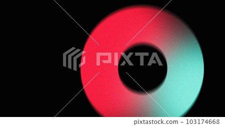 Abstract background red teal green glowing abstract grainy circle shape on black backdrop, copy space 103174668