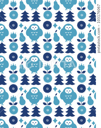 Scandinavian style owl and nature illustration pattern vertical 103176067