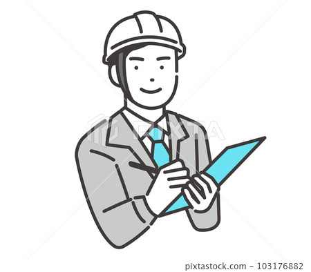 Vector illustration material of a worker wearing a helmet to check / check / explanation / new employee 103176882