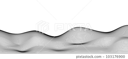 Wavy black lines background. Curve thin stripes pattern. Abstract contour texture. Landscape terrain concept. Vector wallpaper. 103176900
