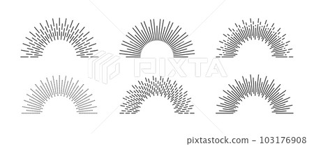 Half circle sunburst frame set. Outline sunrise and sunshine rays symbols collection. Radial light rays pack. Retro sunbeam shape. Design elements for logo, label, badge, poster. Vector bundle Half circle sunburst frame set. Outline sunrise and sunshine rays symbols collection. Radial light rays pack. Retro sunbeam shape. Design elements for logo, label, badge, poster. Vector bundle 103176908
