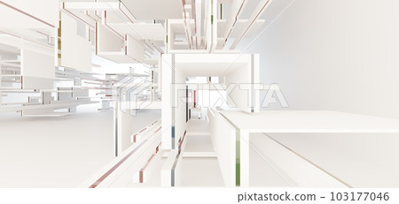 Luxury parametric abstract architectural minimalistic background. Contemporary showroom. Modern colored glass exhibition tunnel. Empty gallery. Backlight. 3D illustration and rendering. Luxury parametric abstract architectural minimalistic background. Contemporary showroom. Modern colored glass exhibition tunnel. Empty gallery. Backlight. 3D illustration and rendering. 103177046