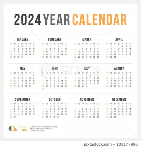 One Page Square Calendar 2024, Calendar 2024 - Stock