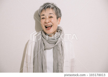 Smiling gray hair woman, bright senior 103178013