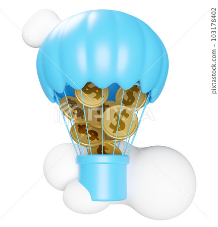 hot air balloon with gold coin, cloud isolated. loan approval, business banking, investment concept, 3d render illustration hot air balloon with gold coin, cloud isolated. loan approval, business banking, investment concept, 3d render illustration 103178402