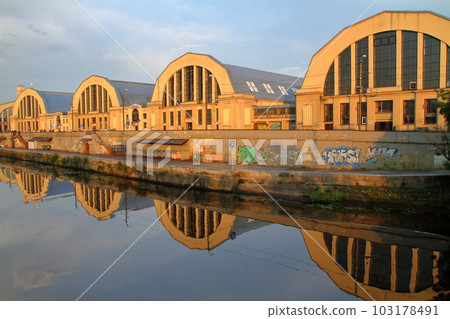Latvia, Northern European Baltic States, Riga Central Market and canal water mirror included in the World Cultural Heritage Riga Historic Center 103178491