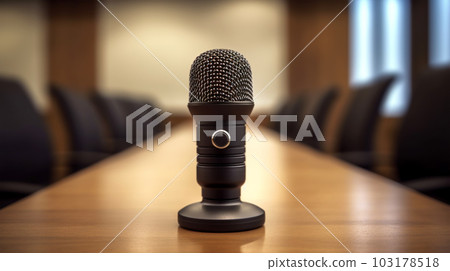 Microphone for presentations and reports in the meeting room in the office or in the factory, copy space, Generated AI 103178518