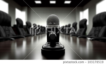 Microphone for presentations and reports in the meeting room in the office or in the factory, copy space, Generated AI Microphone for presentations and reports in the meeting room in the office or in the factory, copy space, Generated AI 103178519