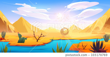 Desert river landscape vector cartoon background 103178769