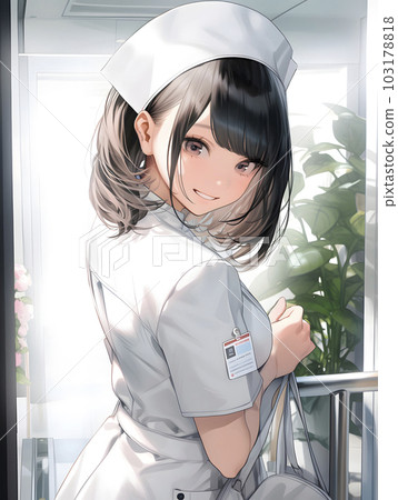 Female nurse Angel in white coat Anime illustration (AI-generated image) 103178818