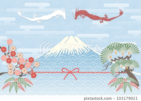 新年賀卡2024龍富士背景 103179021