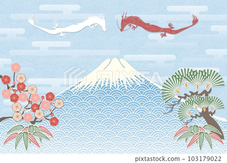 新年賀卡2024龍富士背景 103179022