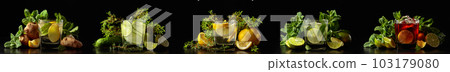 Set of cold summer refreshing drinks on a black background. Set of cold summer refreshing drinks on a black background. 103179080