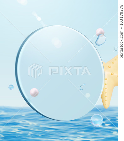 Glass disk floating above ocean 103179278